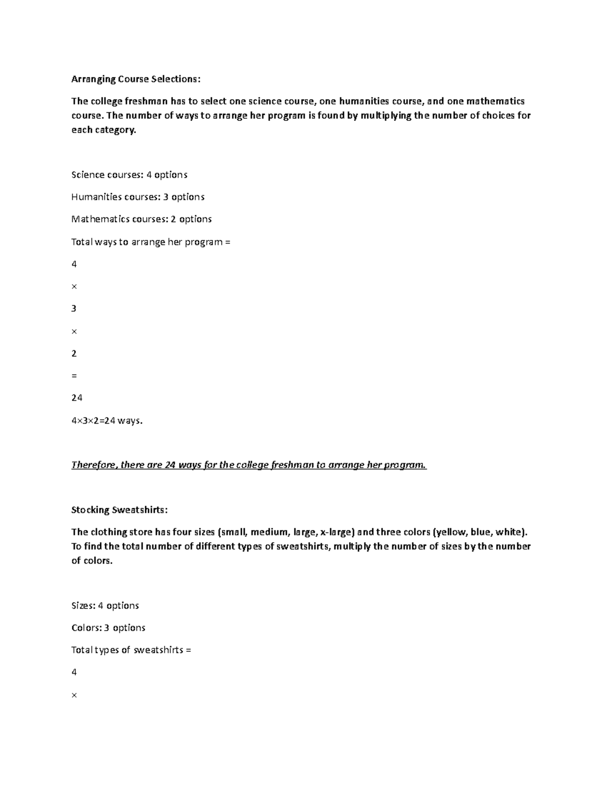 Arranging Course Selections - The number of ways to arrange her program ...
