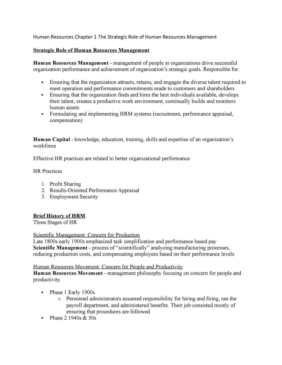 Human Resources Chapter 1-9 Notes - Human Resources Chapter 1 The ...