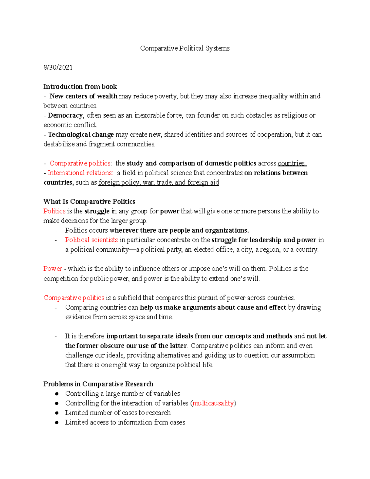 POSC 339 - week 1 - Comparative Political Systems 8/30/ Introduction ...