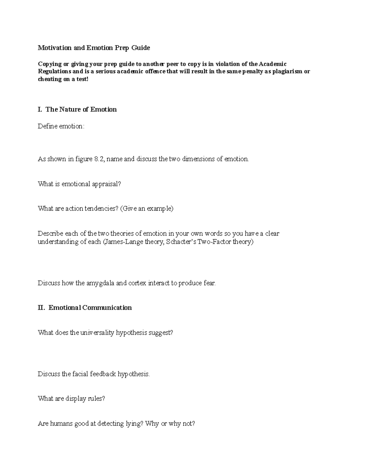 Ch 8 Motivation and Emotion Prep Guide - Motivation and Emotion Prep ...