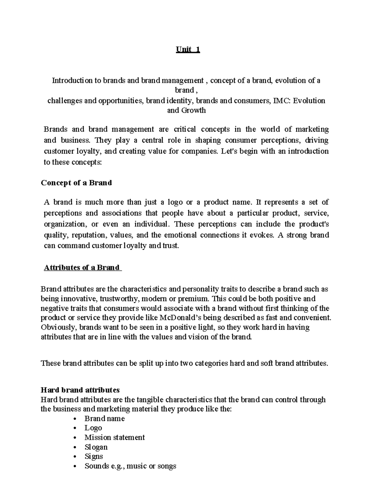 Brand management unit 1 f - Unit 1 Introduction to brands and brand ...