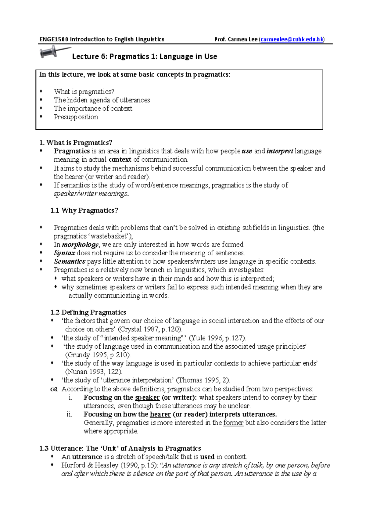 L6 handout - Lecture notes 6 - ENGE1500 Introduction to English ...