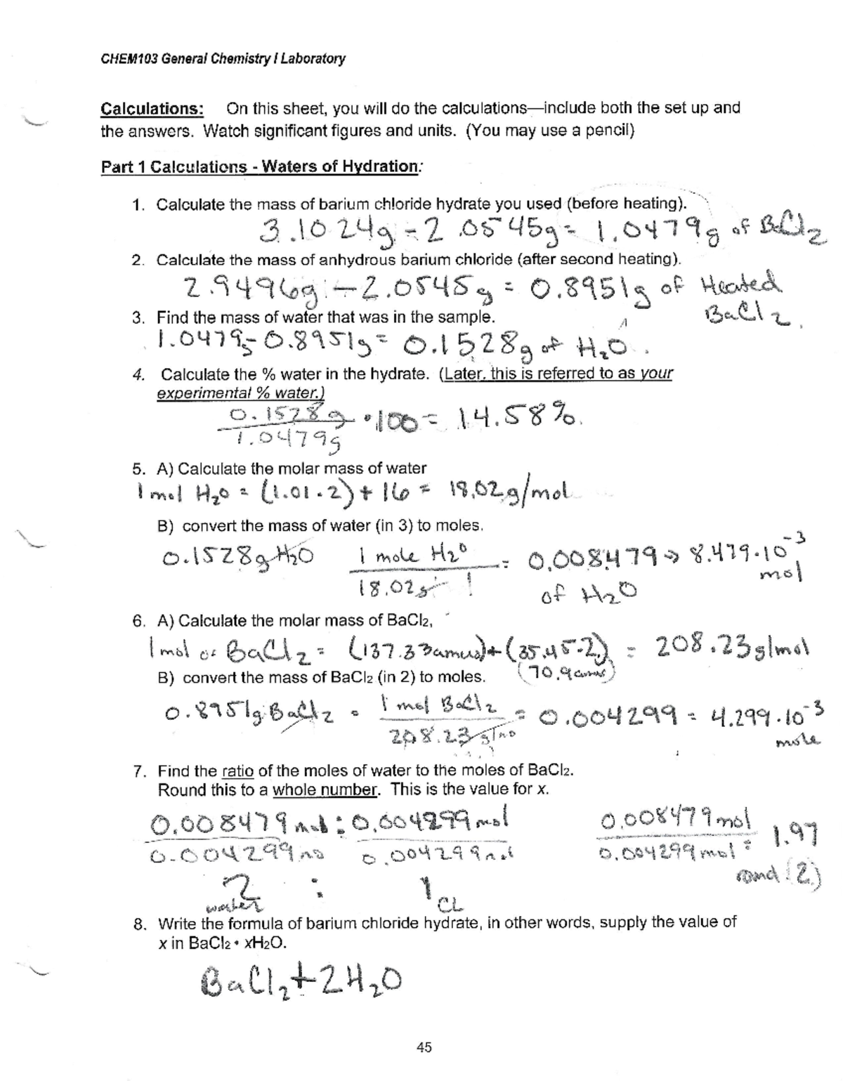 Mass measuring lab 4 - given - CHEM 103 - Studocu