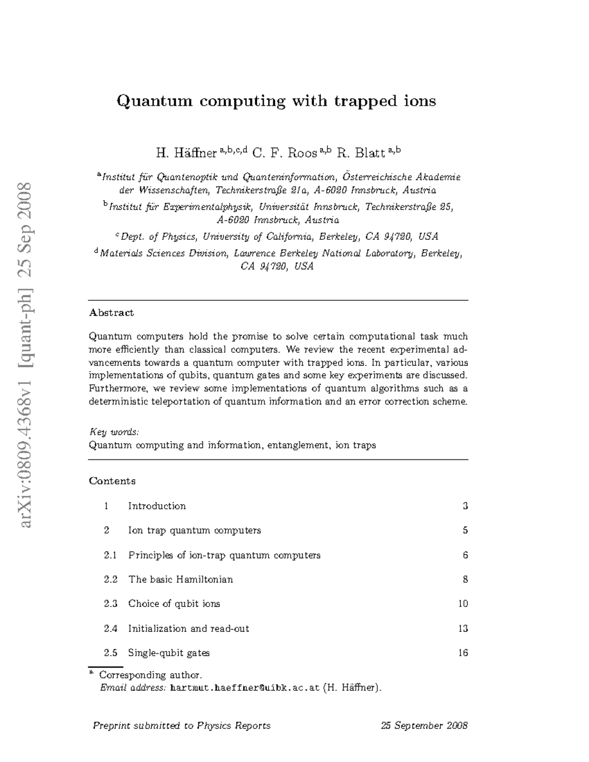 Quantum computing with trapped ions - H ̈affner a,b,c,d C. F. Roos a,b ...
