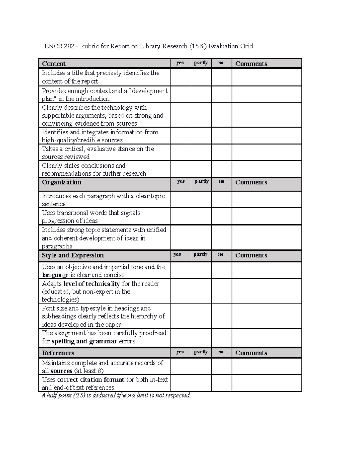 3. Report on Library Research Rubric - ENCS 282 - Rubric for Report on ...