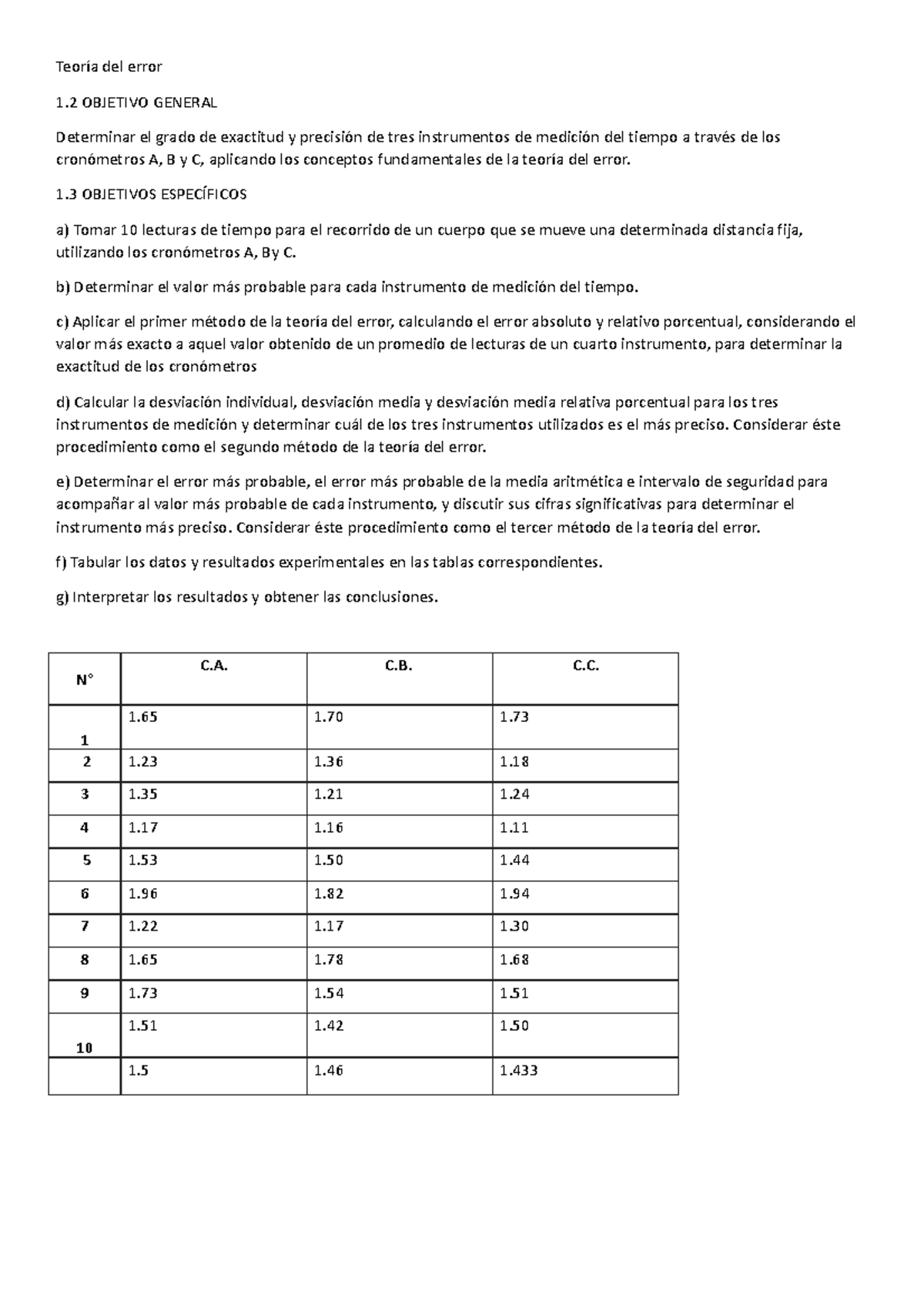Informe 1 Teoría Del Error 1 Objetivo General Determinar El Grado De