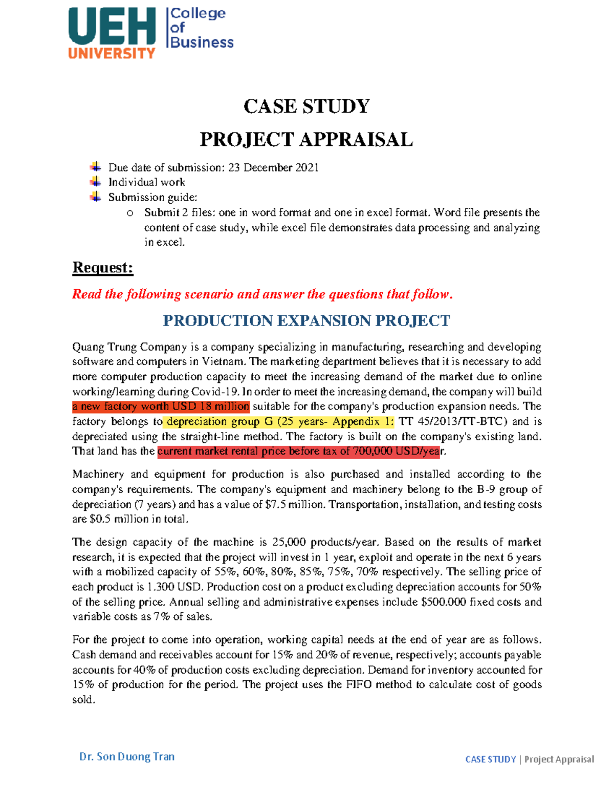 Case study 2023 CASE STUDY PROJECT APPRAISAL Due date of submission