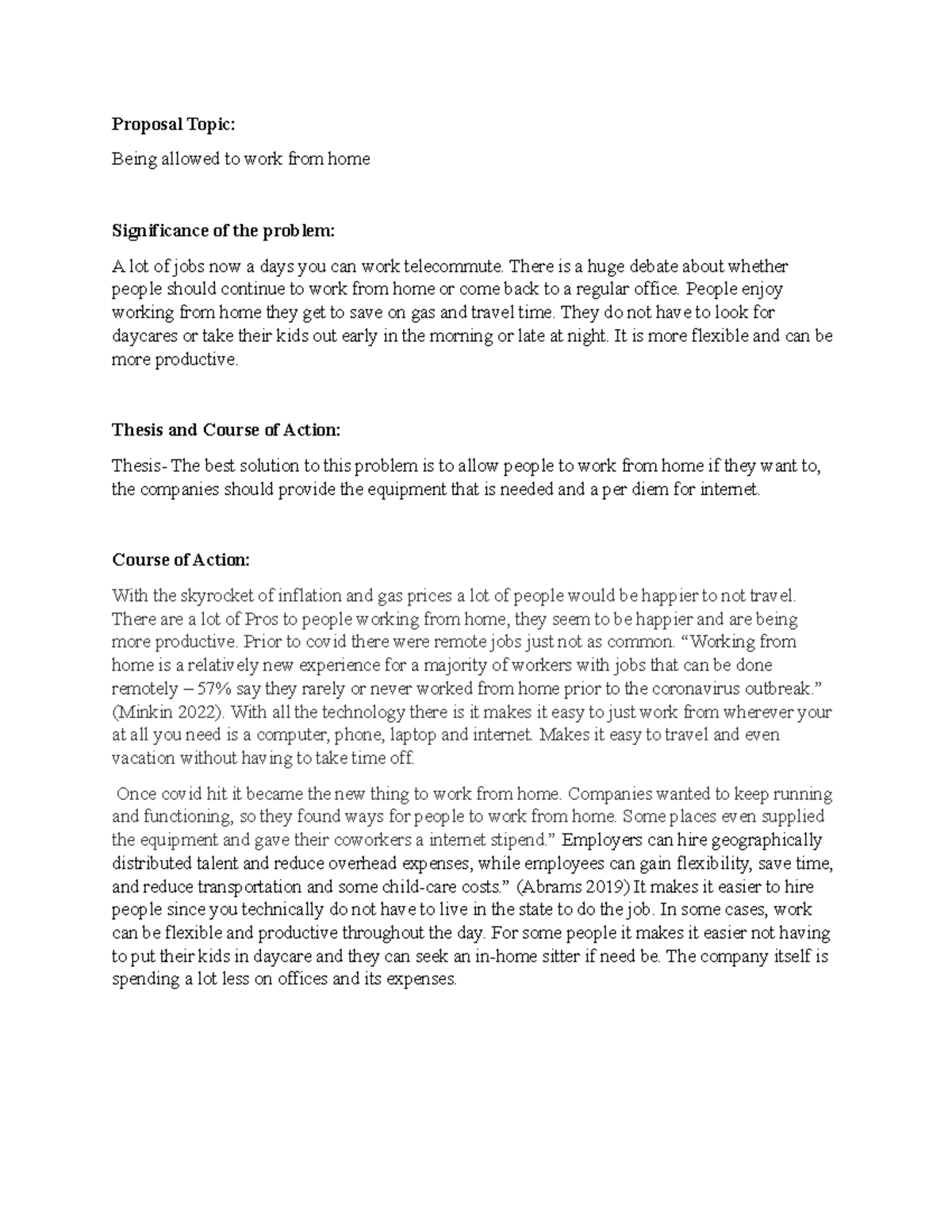 Proposal Topic - Proposal Topic: Being allowed to work from home ...