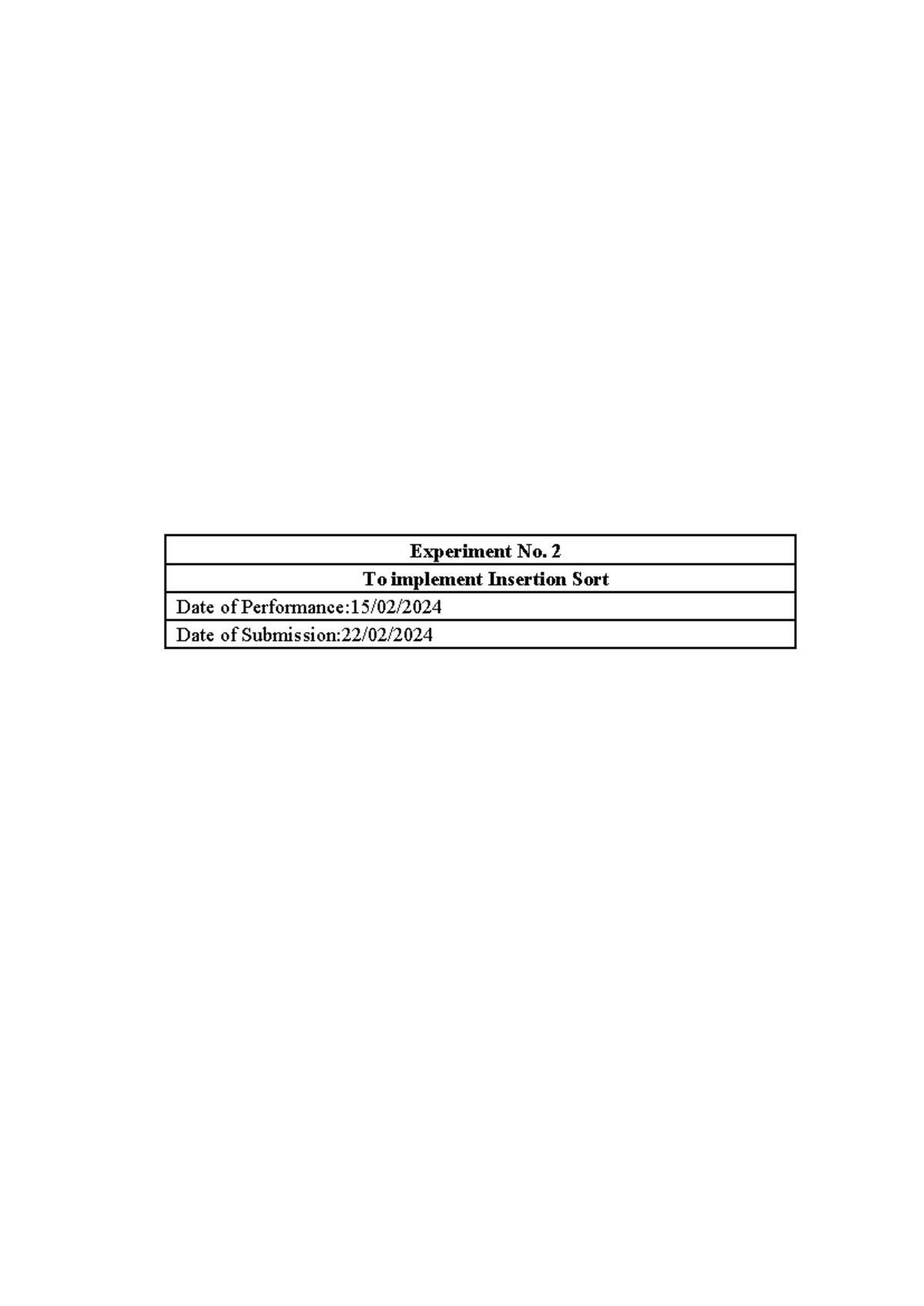 2)To implement insertion Sort - Experiment No. 2 To implement Insertion ...