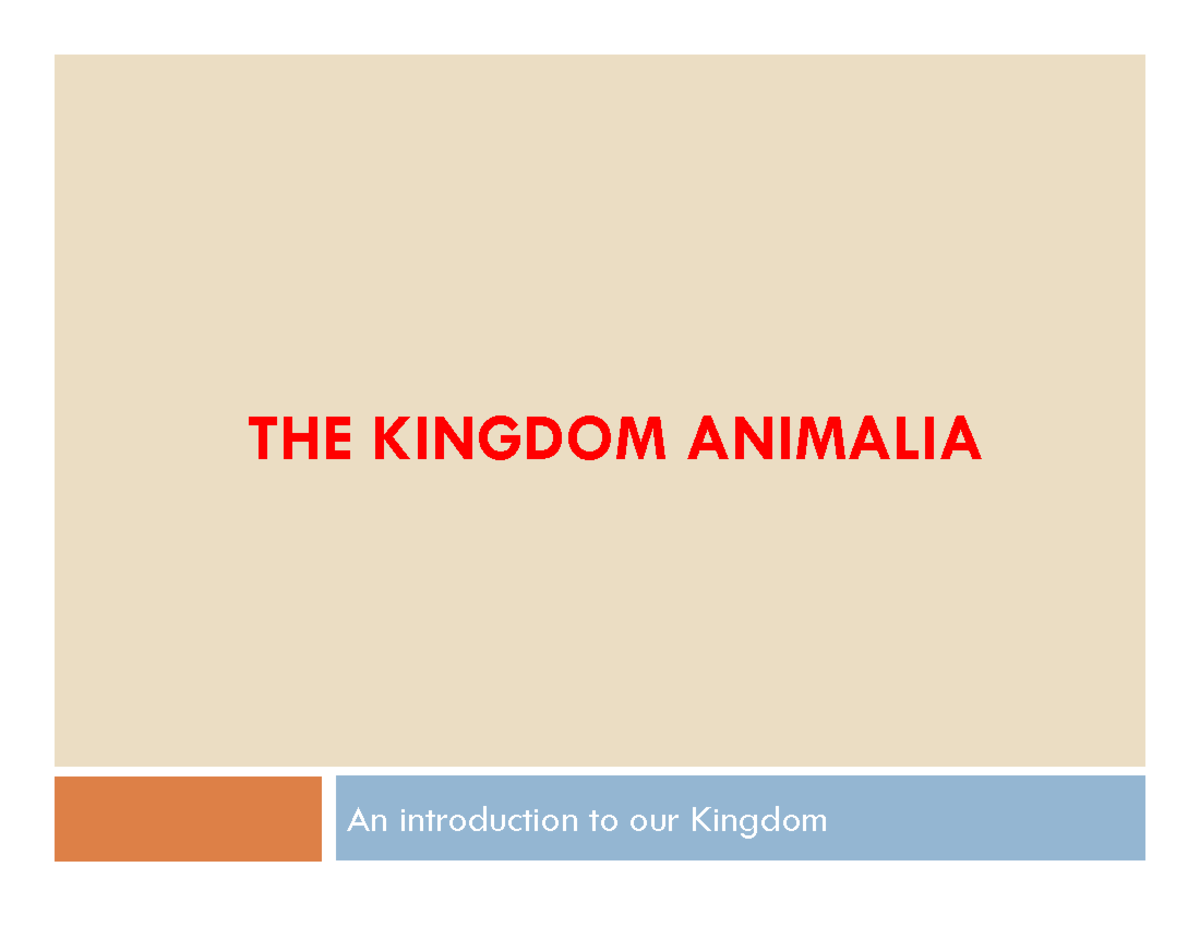 Lecture 01- Introduction to Kingdom Animalia-week 1 29-01-2018 - THE ...