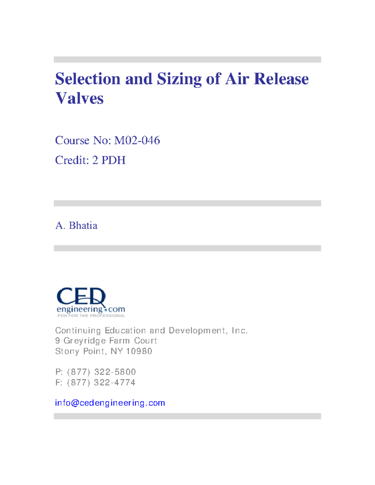 Selection and Sizing of Air Release Valves Selection and Sizing of