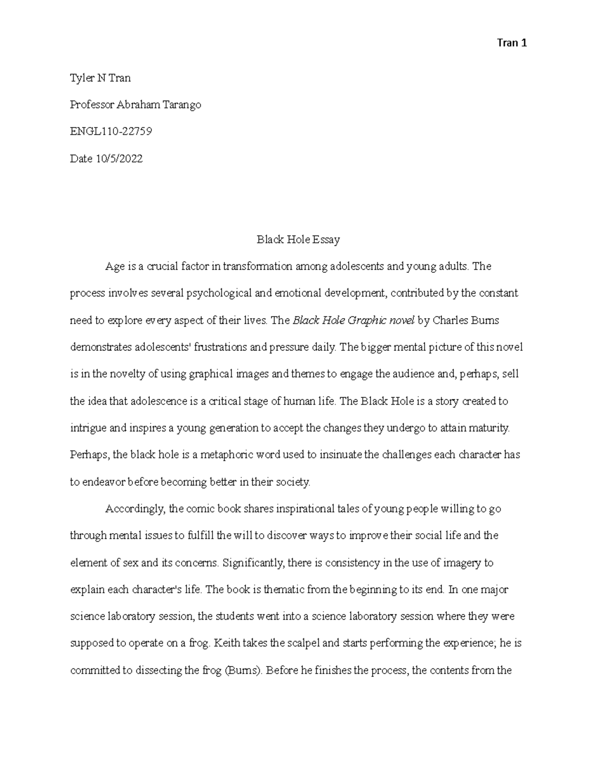 essay in english black hole