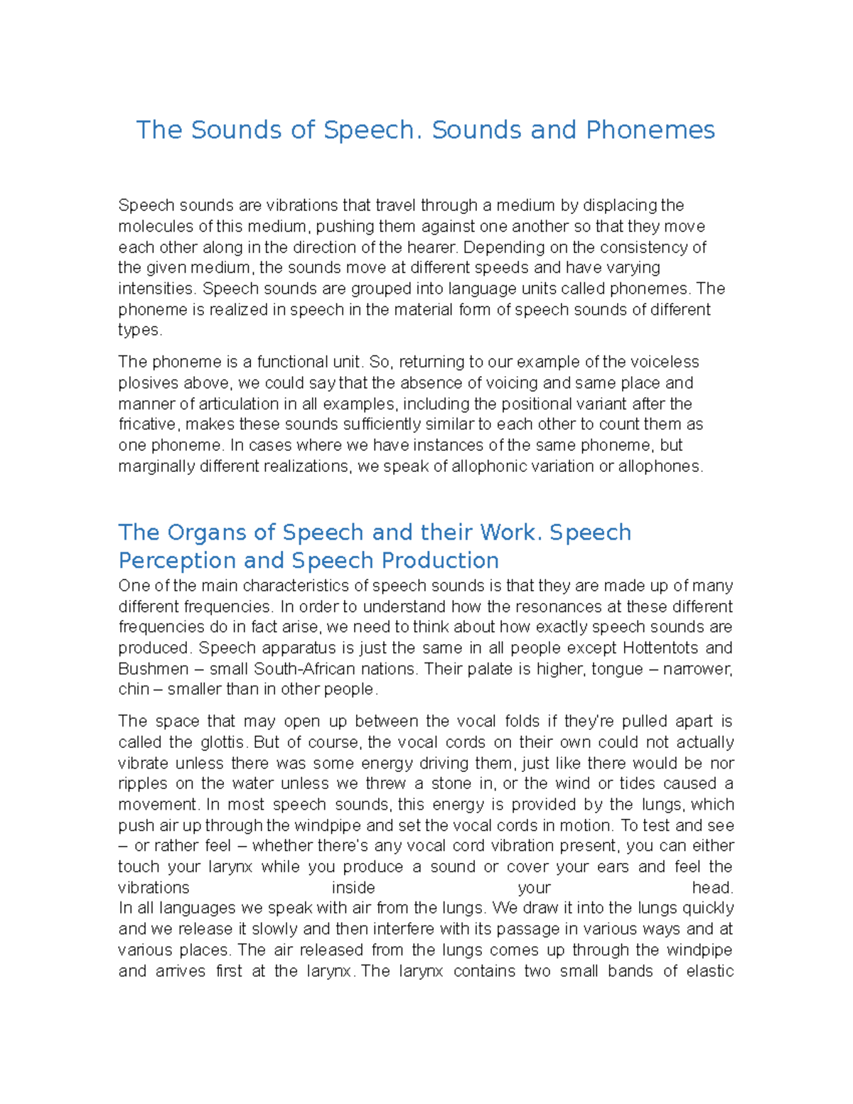 summary speech sounds