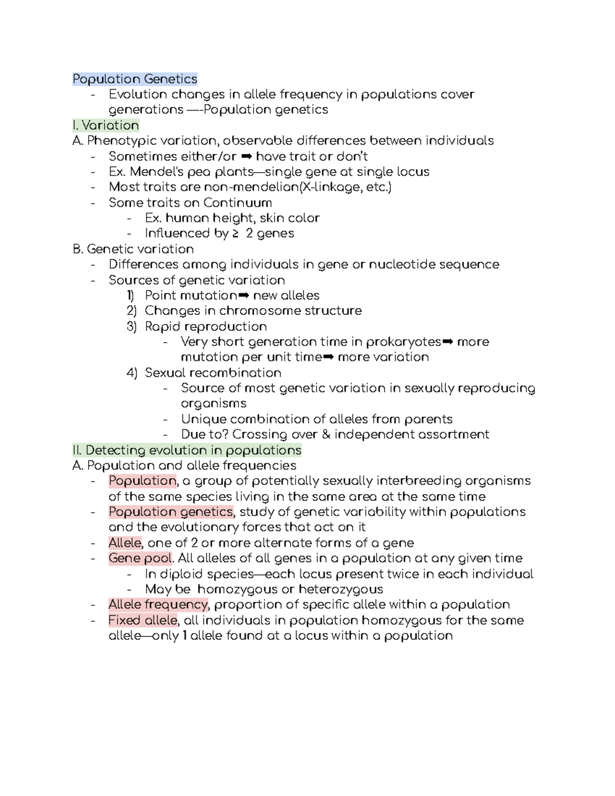 Population Genetics - Variation A. Phenotypic variation, observable ...