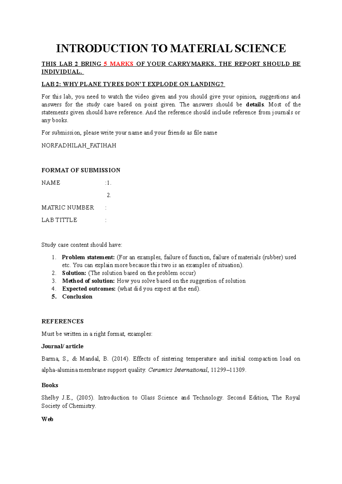 LAB 2- Introduction TO Material Science - INTRODUCTION TO MATERIAL ...