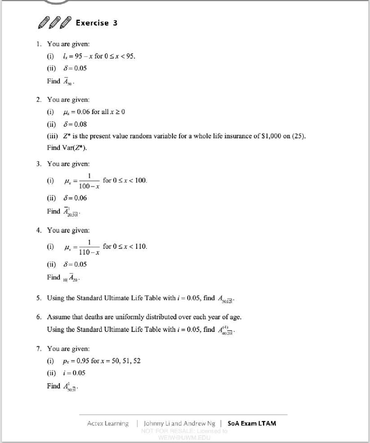 Exercise-CH3 - idek - Exercise 3 1. You are given: (i) (ii) Find A30. 2 ...