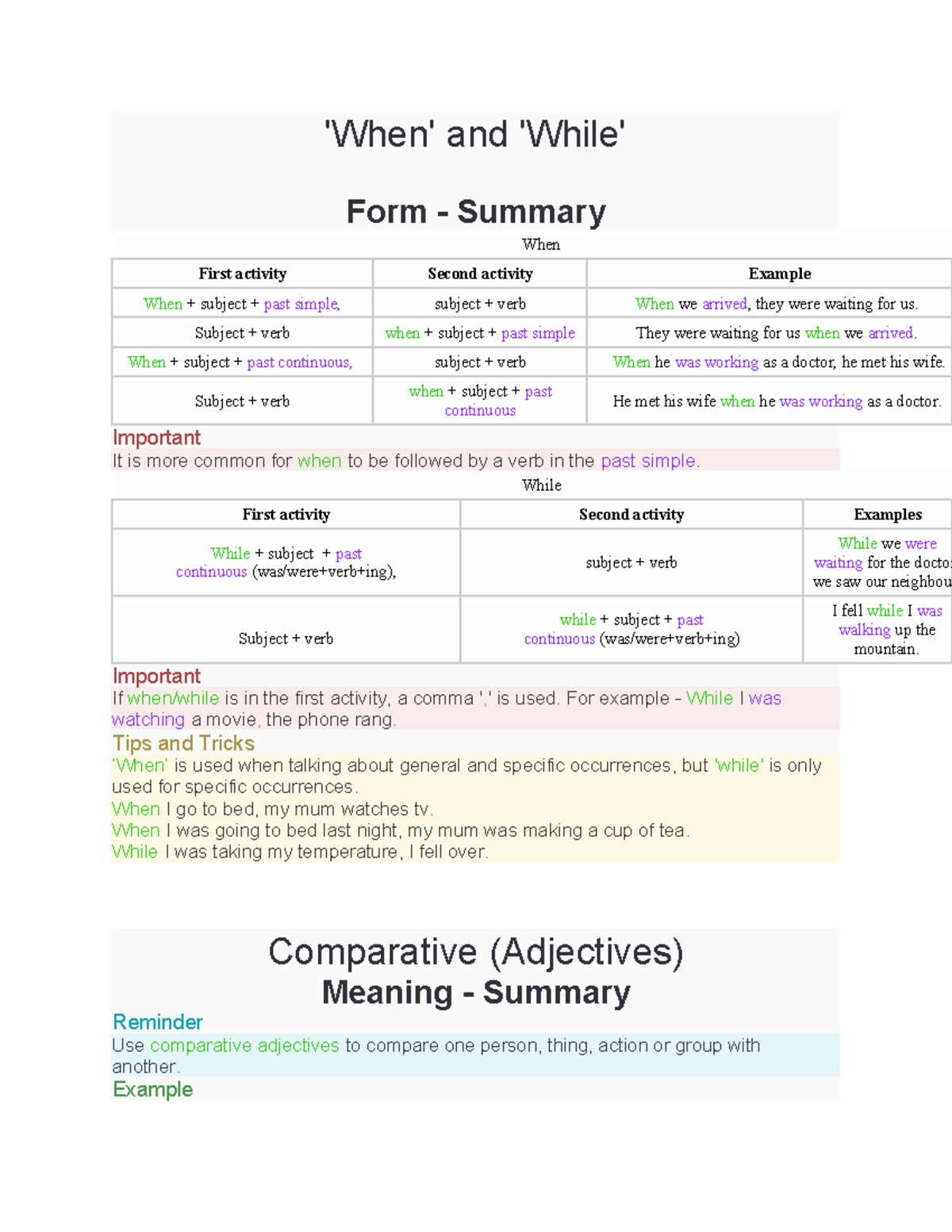 Reglas - 'When' and 'While' Form - Summary When First activity Second ...