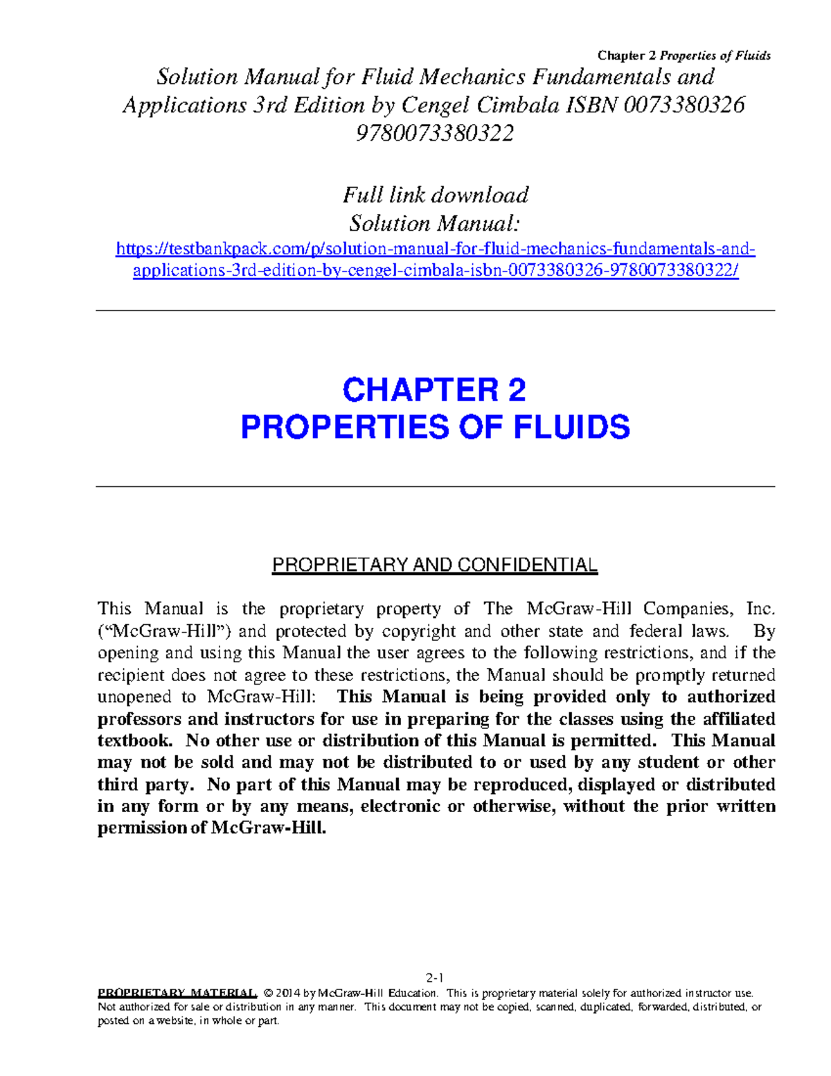 Solution Manual for Fluid Mechanics Fundamentals and Applications 3rd ...