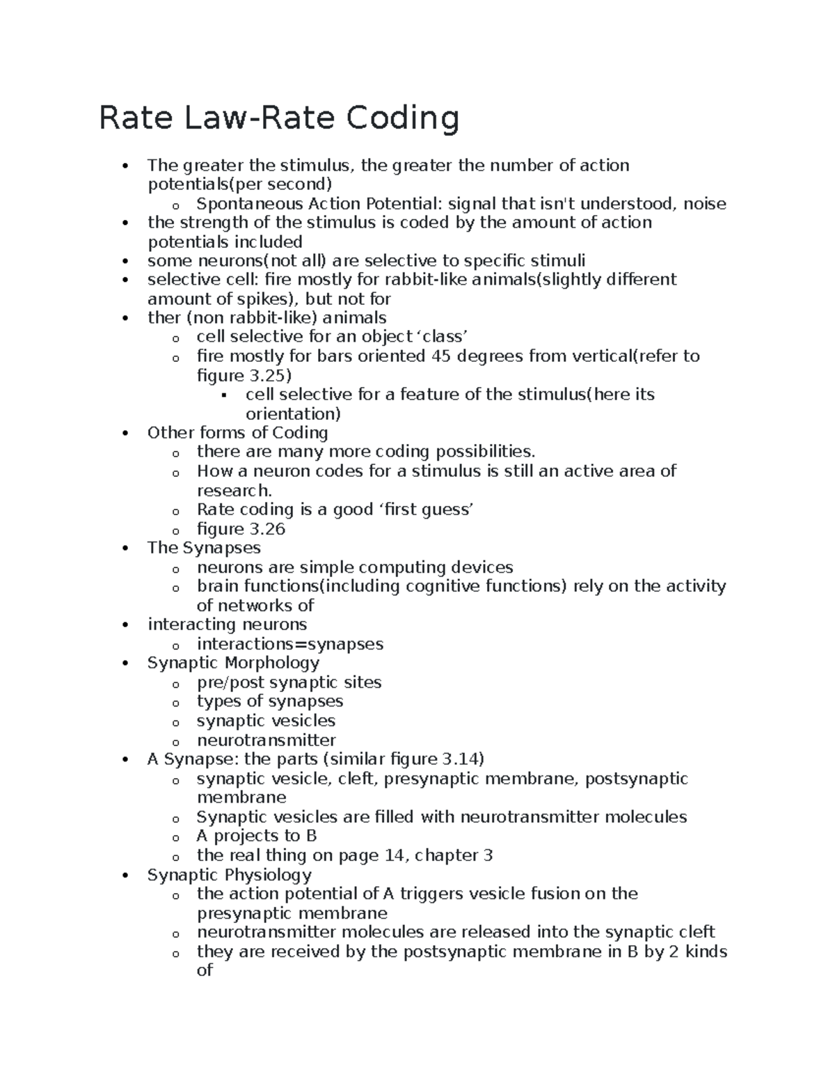 Rate Law Coding - Lecture notes PSY 300 - Rate Law-Rate Coding The ...