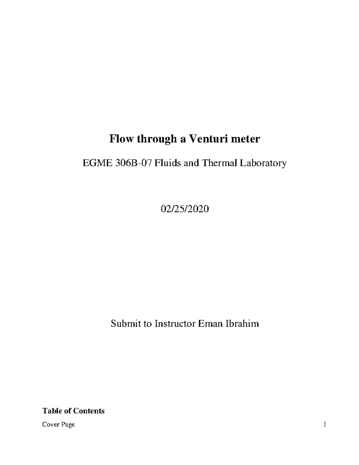 Lab 1 Lab Report Flow through a Venturi meter EGME 306B07 Fluids