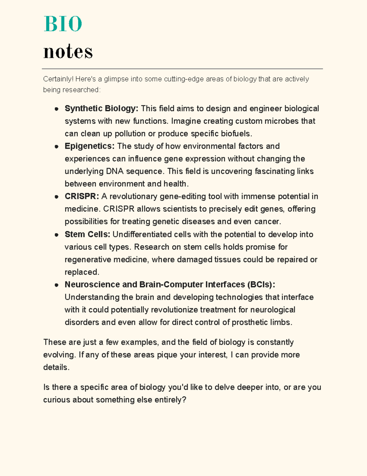 Biology Class Notes - BIO notes Certainly! Here's a glimpse into some ...