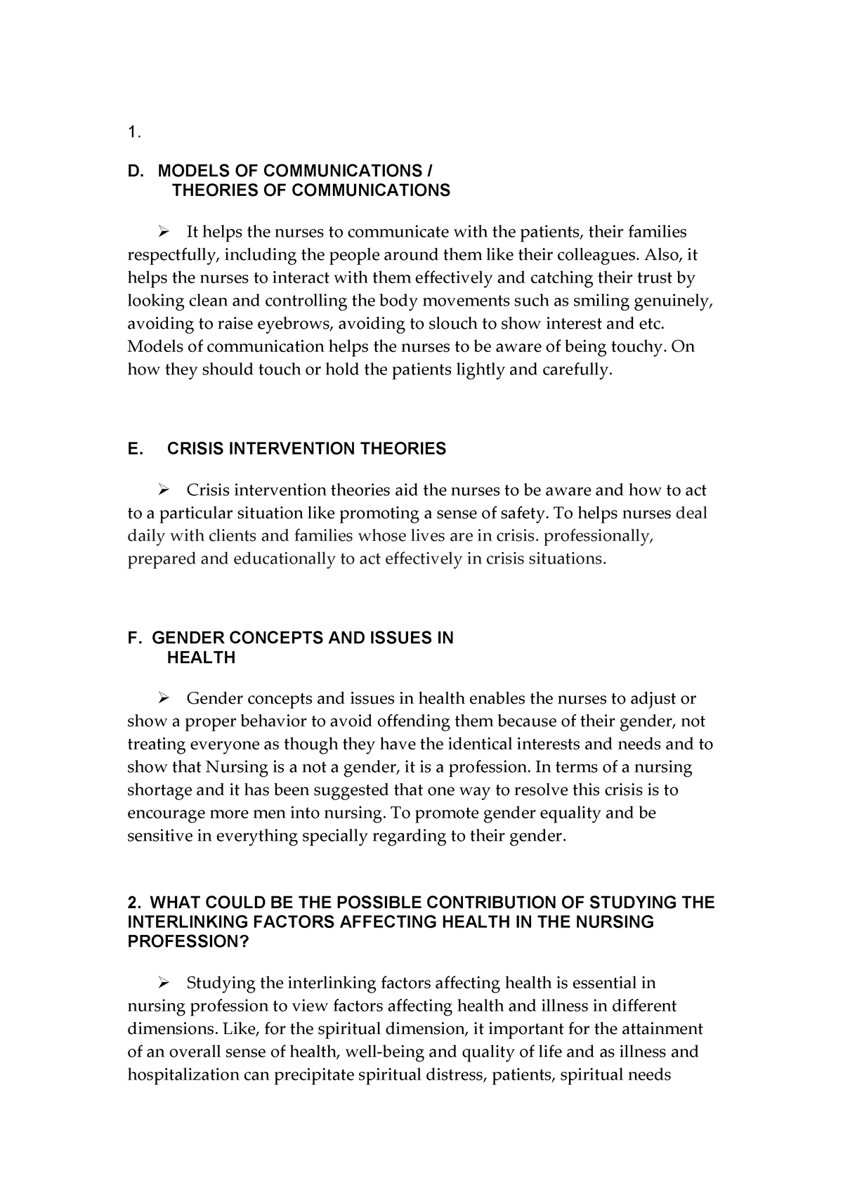 Check IN Activity 2 - Nursing notes - 1. D. MODELS OF COMMUNICATIONS ...