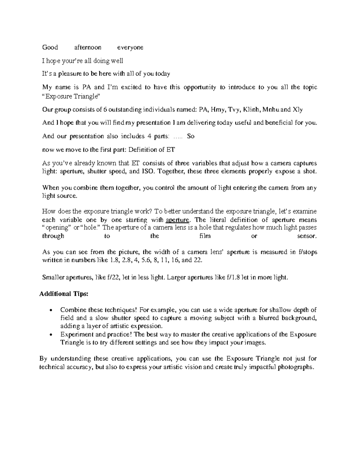 Good day - For english - Good afternoon everyone I hope your’re all ...