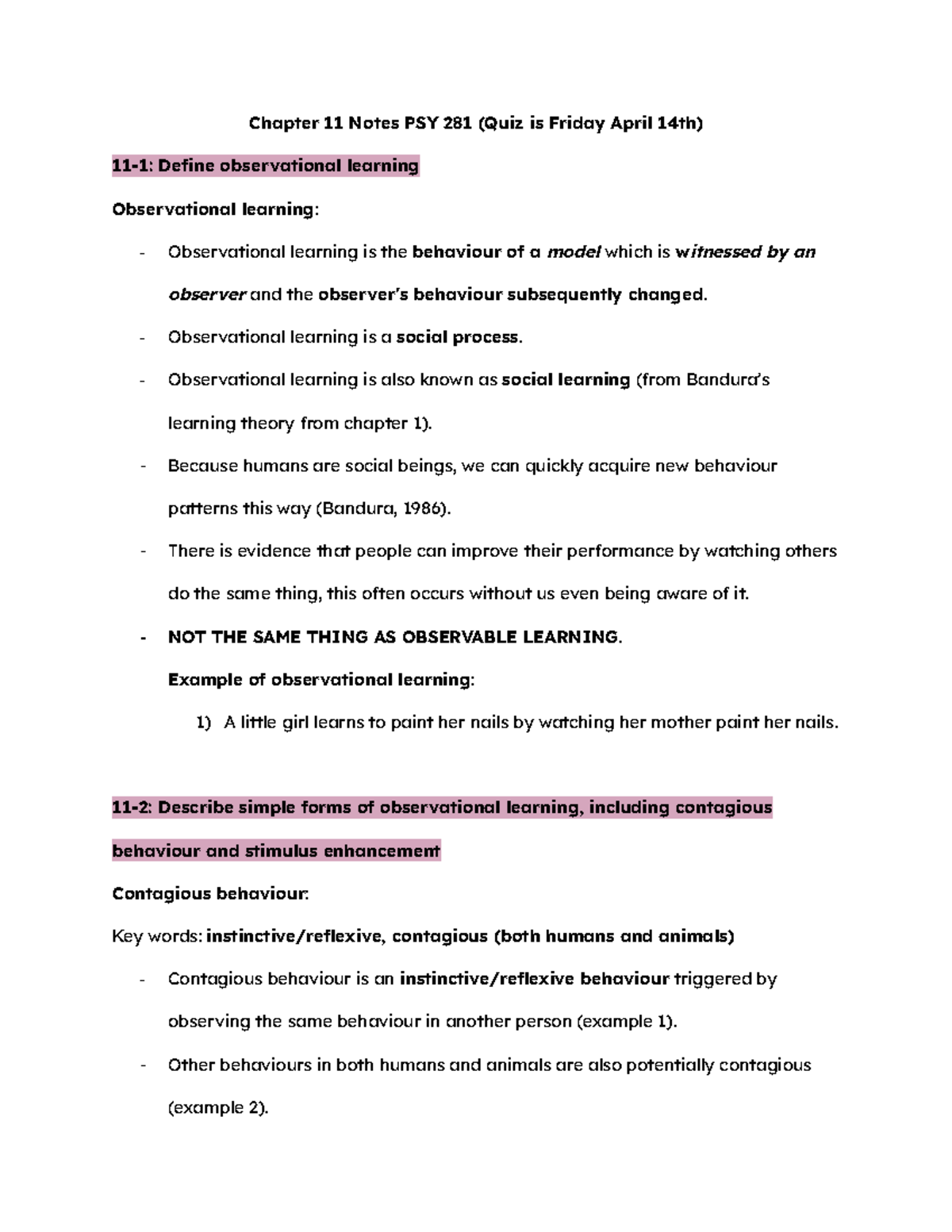 Chapter 11 Notes PSY 281 - Chapter 11 Notes PSY 281 (Quiz is Friday ...