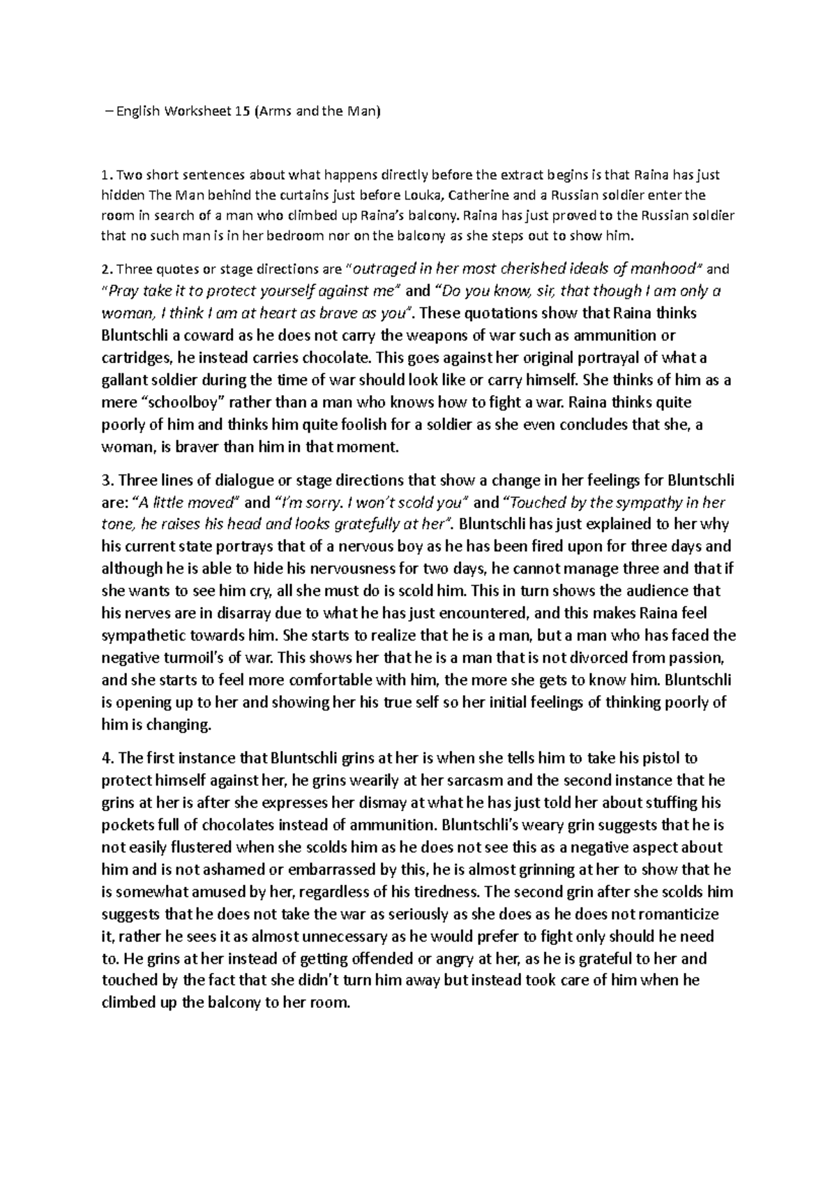 Arms and the man worksheet 15 English Worksheet 15 (Arms and the Man