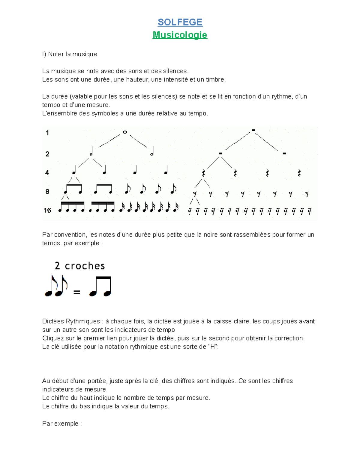 Solfege - musique - SOLFEGE Musicologie I) Noter la musique La musique ...