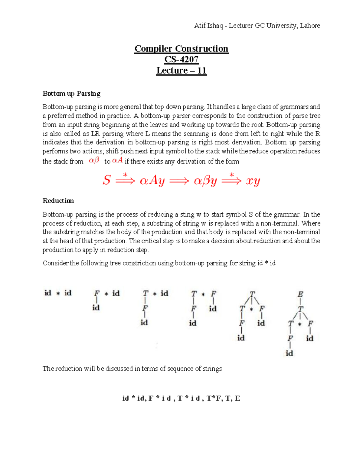 Reader-11-13 - important notes by atif ishq - Compiler Construction CS ...