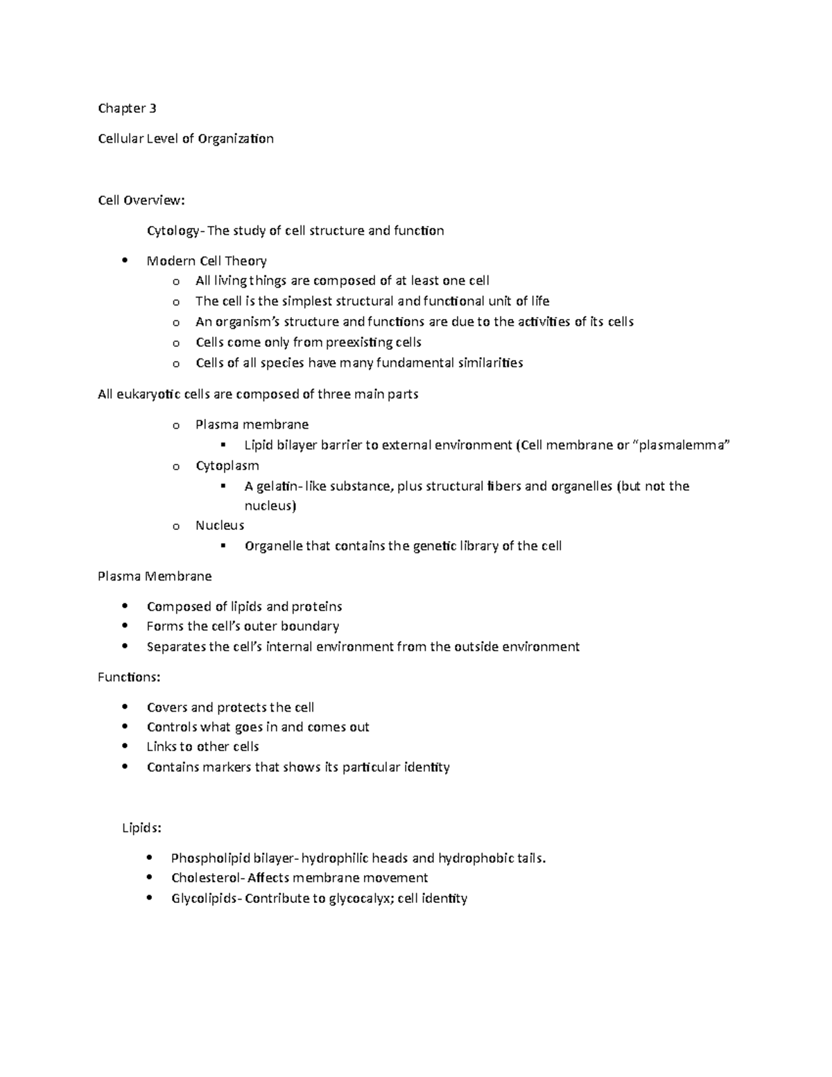 Bio 241 Chapter 3 - Anatomy and Physiology - Chapter 3 Cellular Level ...