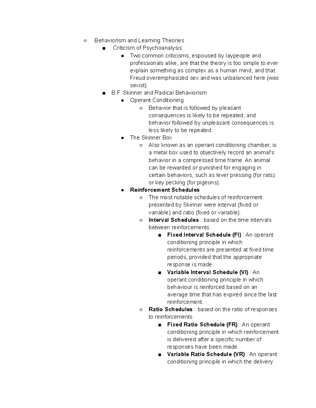 Psych Oct 13 - Lecture Notes - Behaviorism and Learning Theories ...