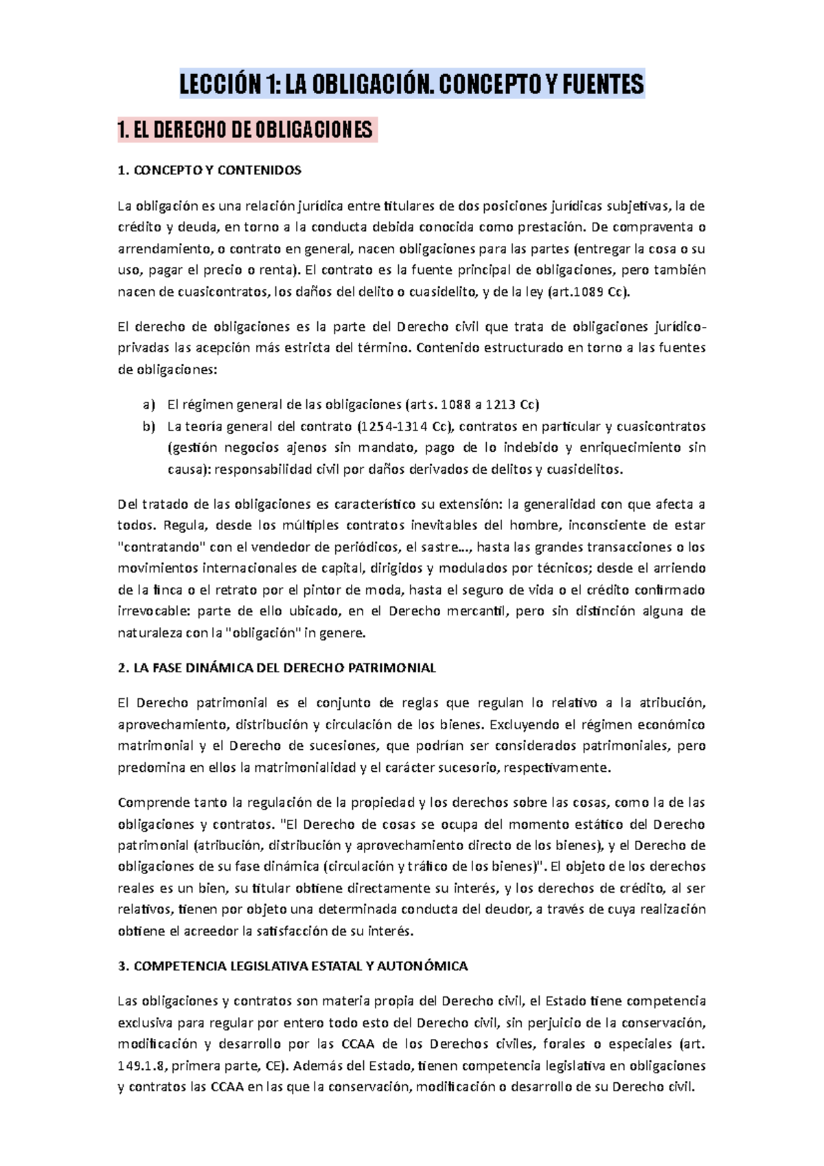 Lección 1 Derecho Civil: Obligaciones Y Contrato - LECCIÓN 1: LA ...