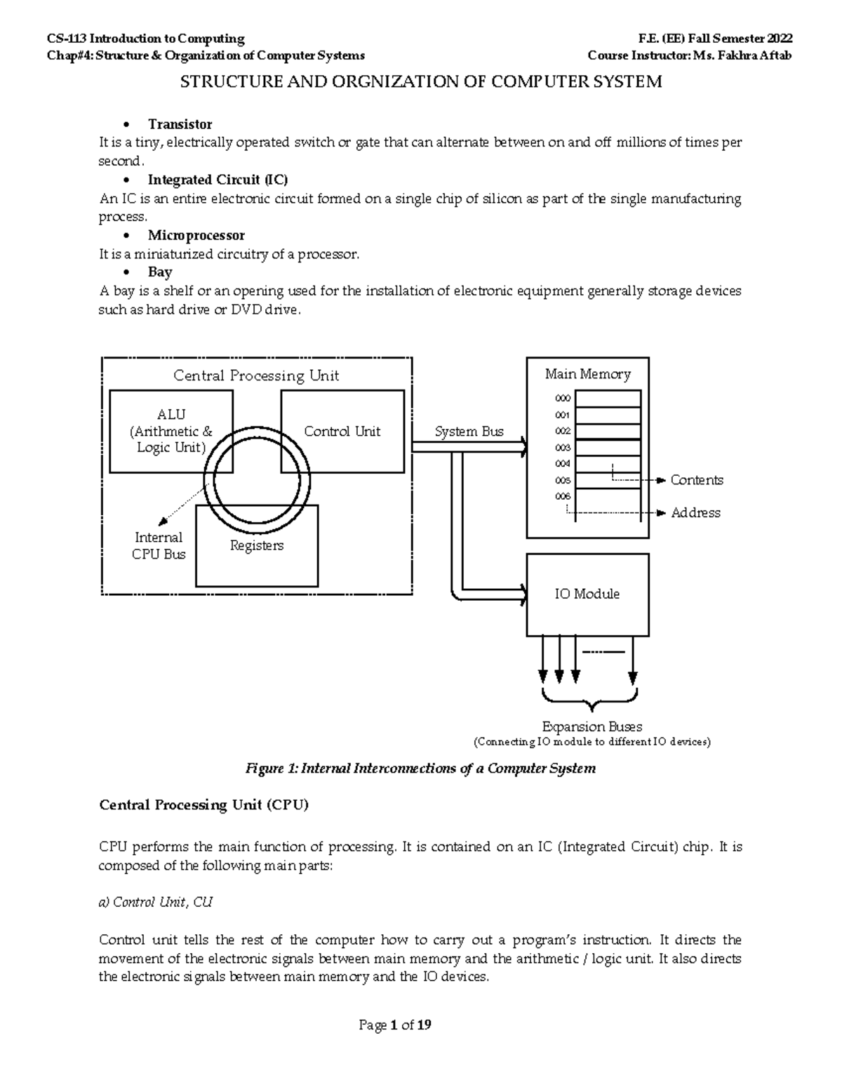 Chap 4 - Structure and Organization of Computer System - Chap#4 ...