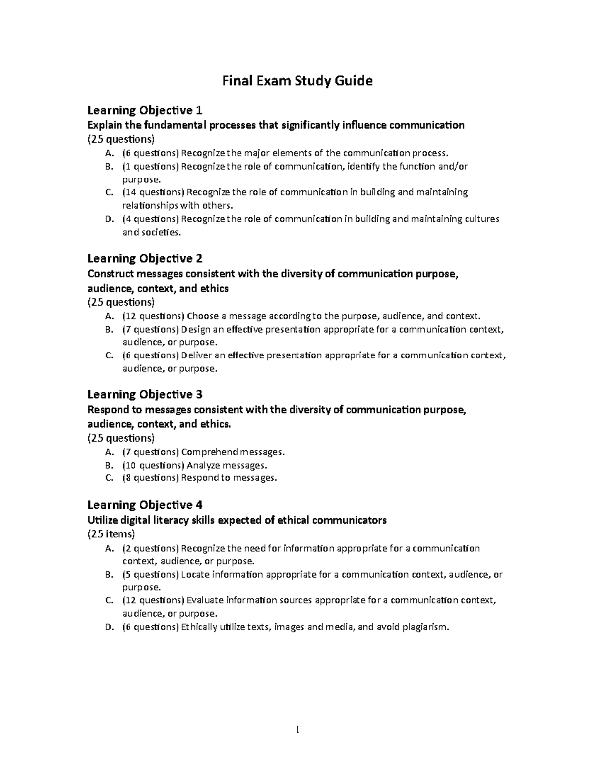 Final Exam Study Guide - Final Exam Study Guide Learning Objective 1 ...