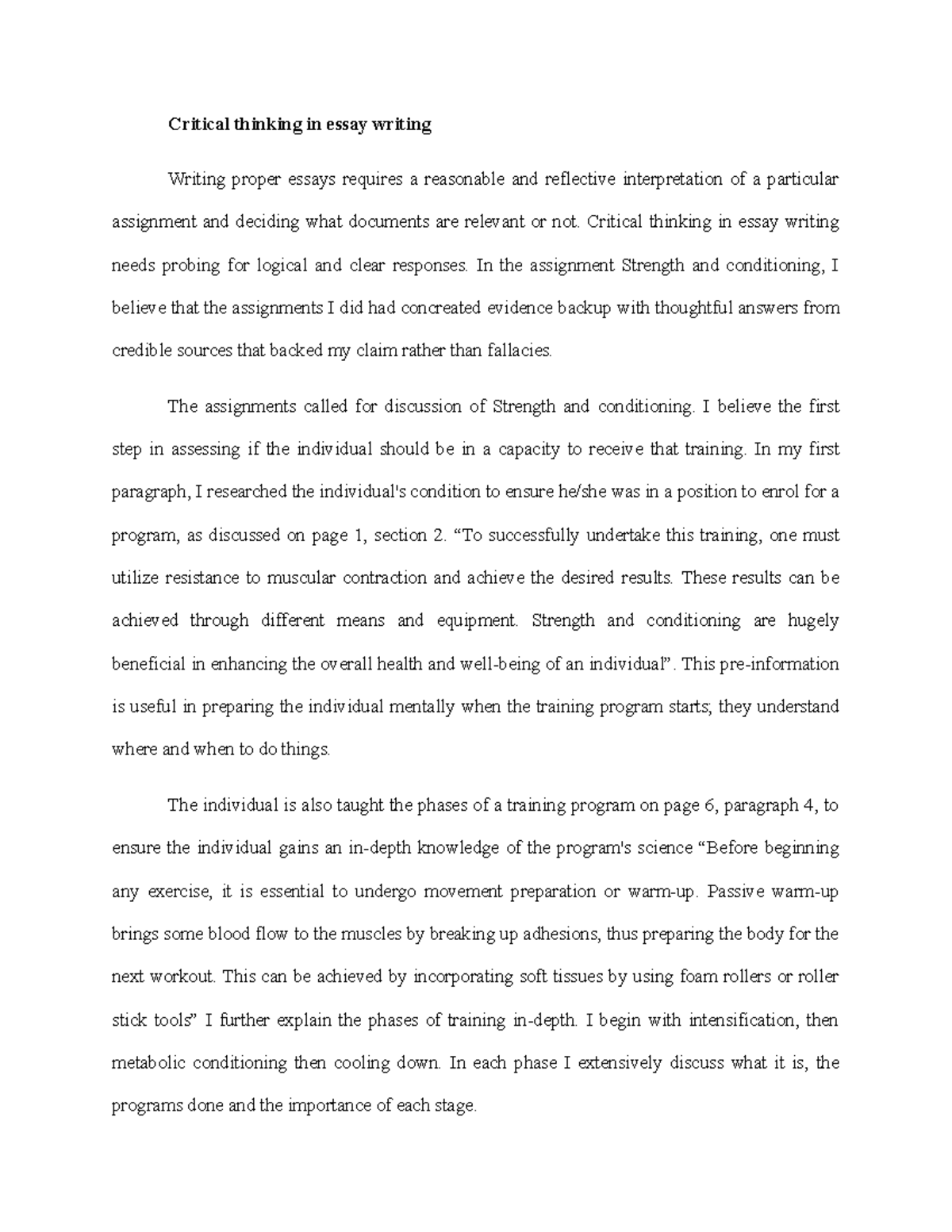 Critical Thinking In Essay Writing Critical Thinking In Essay Writing 