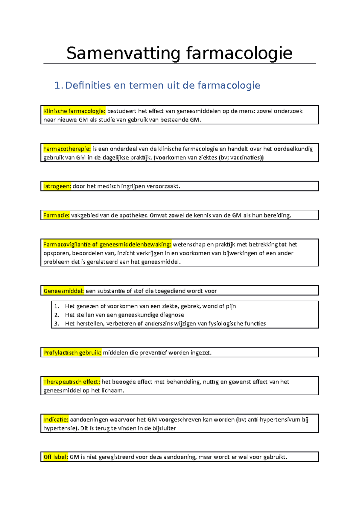 Samenvatting Farmacologie - Definities En Termen Uit De Farmacologie ...