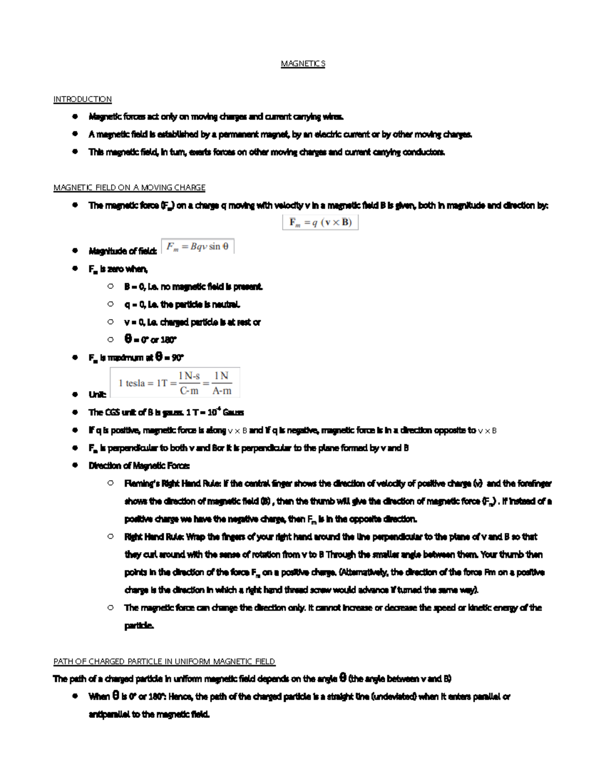 Magnetics Class 12 - MAGNETICS INTRODUCTION Magnetic forces act only on ...