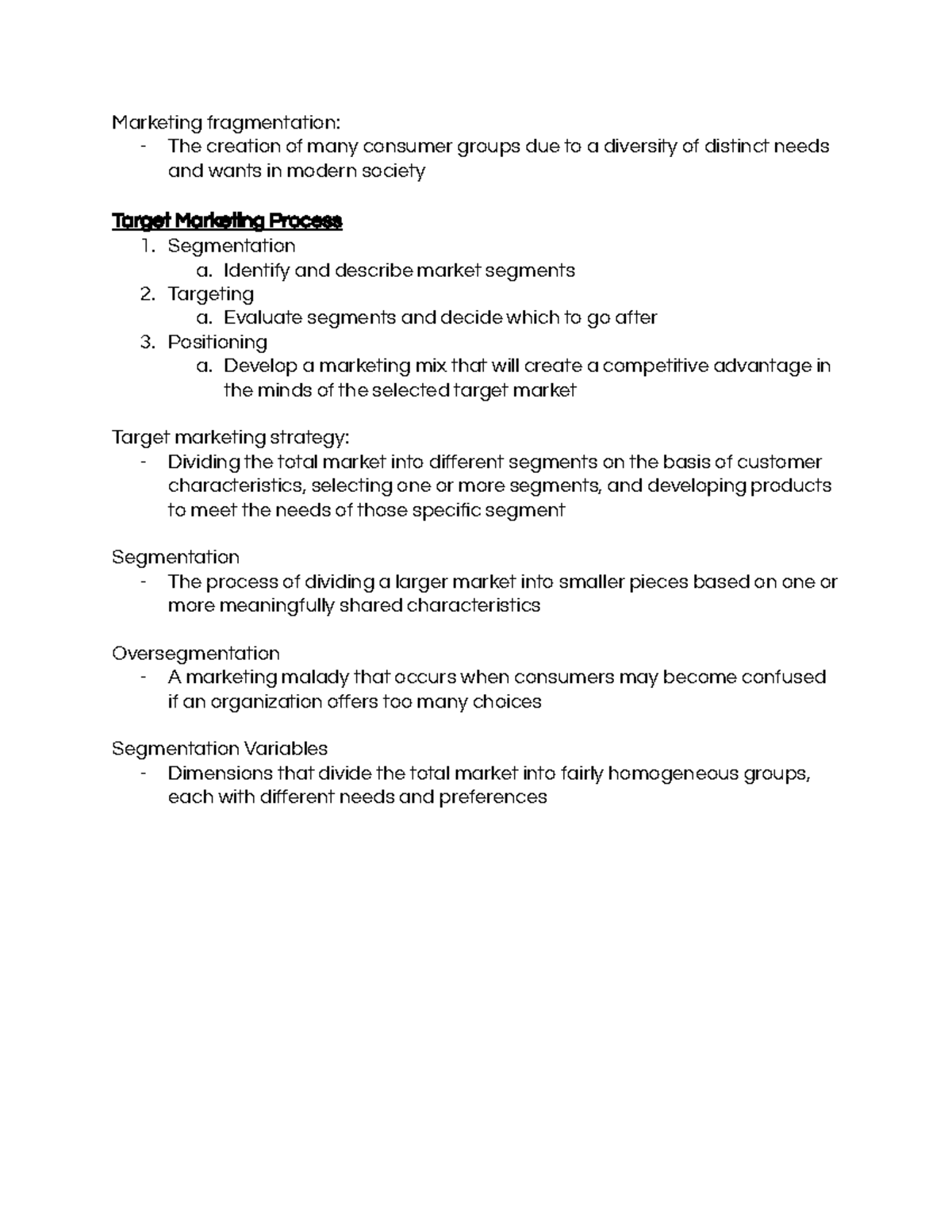 Chapter 7 Notes - Marketing fragmentation: - The creation of many ...