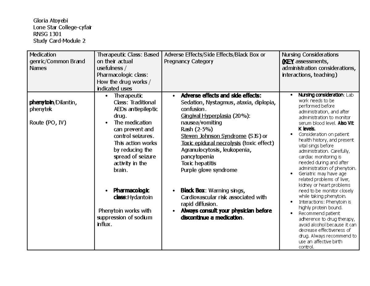 Study Card Module 2 - Lone Star College-cyfair RNSG 1301 Study Card ...