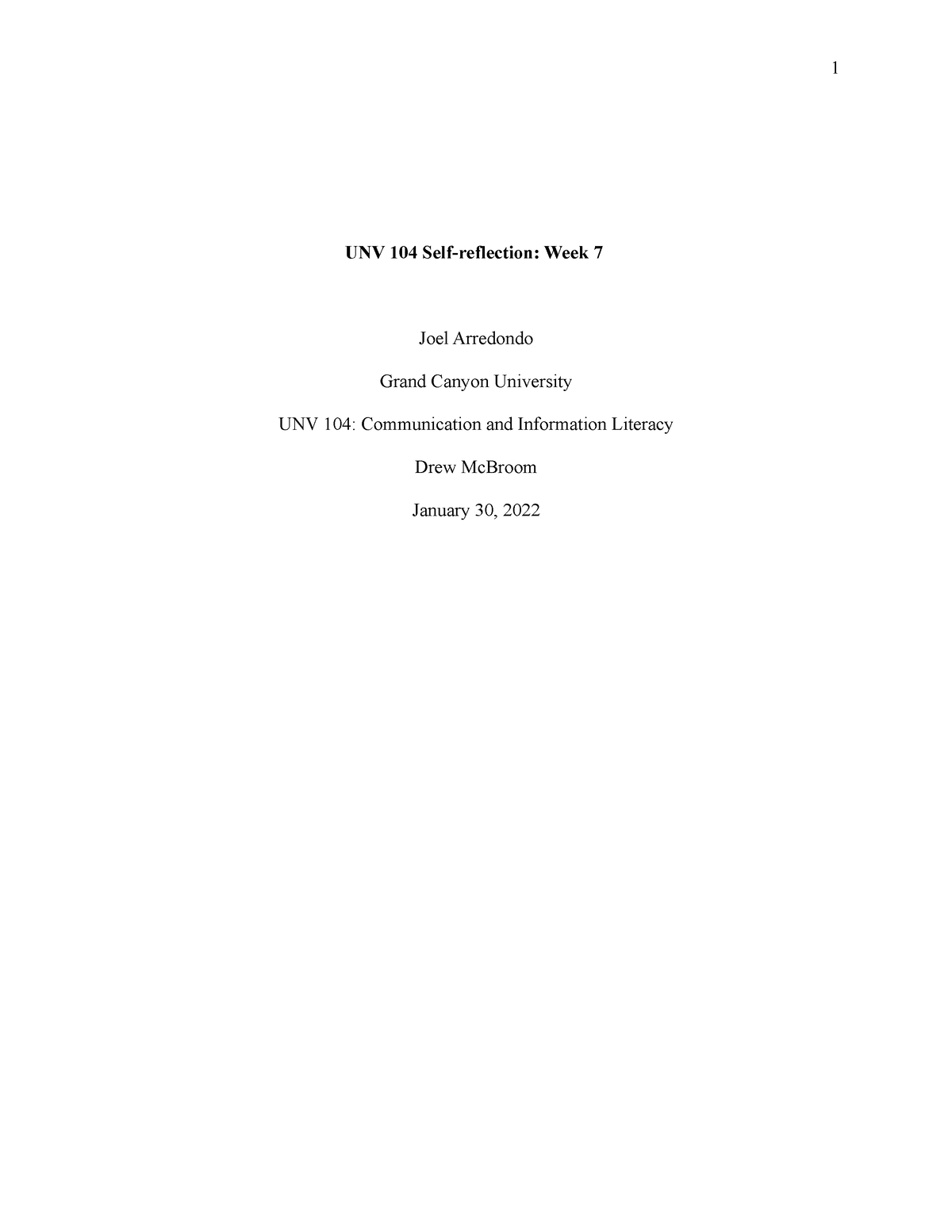 unv 104 topic 7 self reflection essay