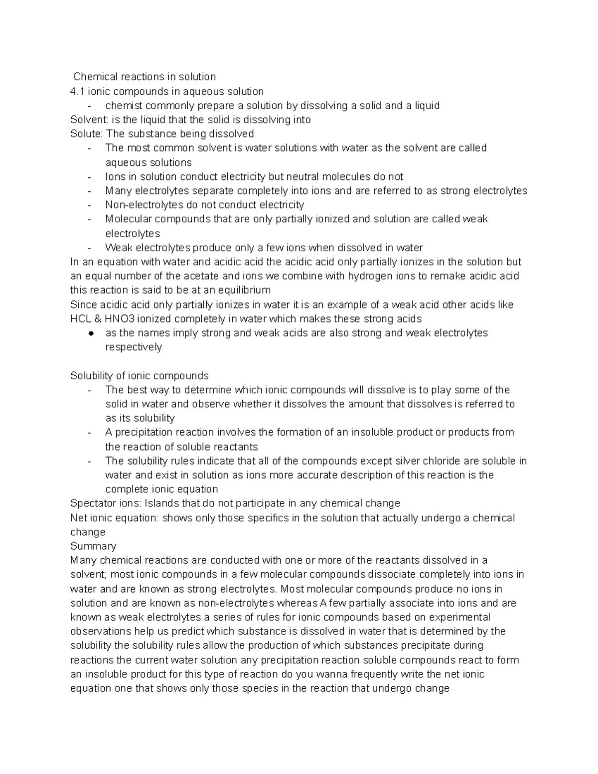 Chapter 4 - Chemistry - Chemical reactions in solution 4 ionic ...