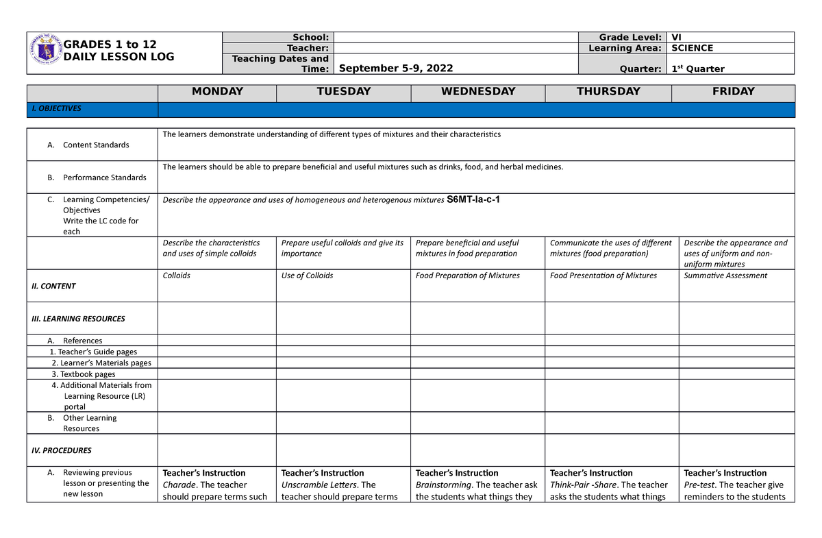 Q1 Week 3 - Q1 Week 3 DLL - GRADES 1 To 12 DAILY LESSON LOG School ...