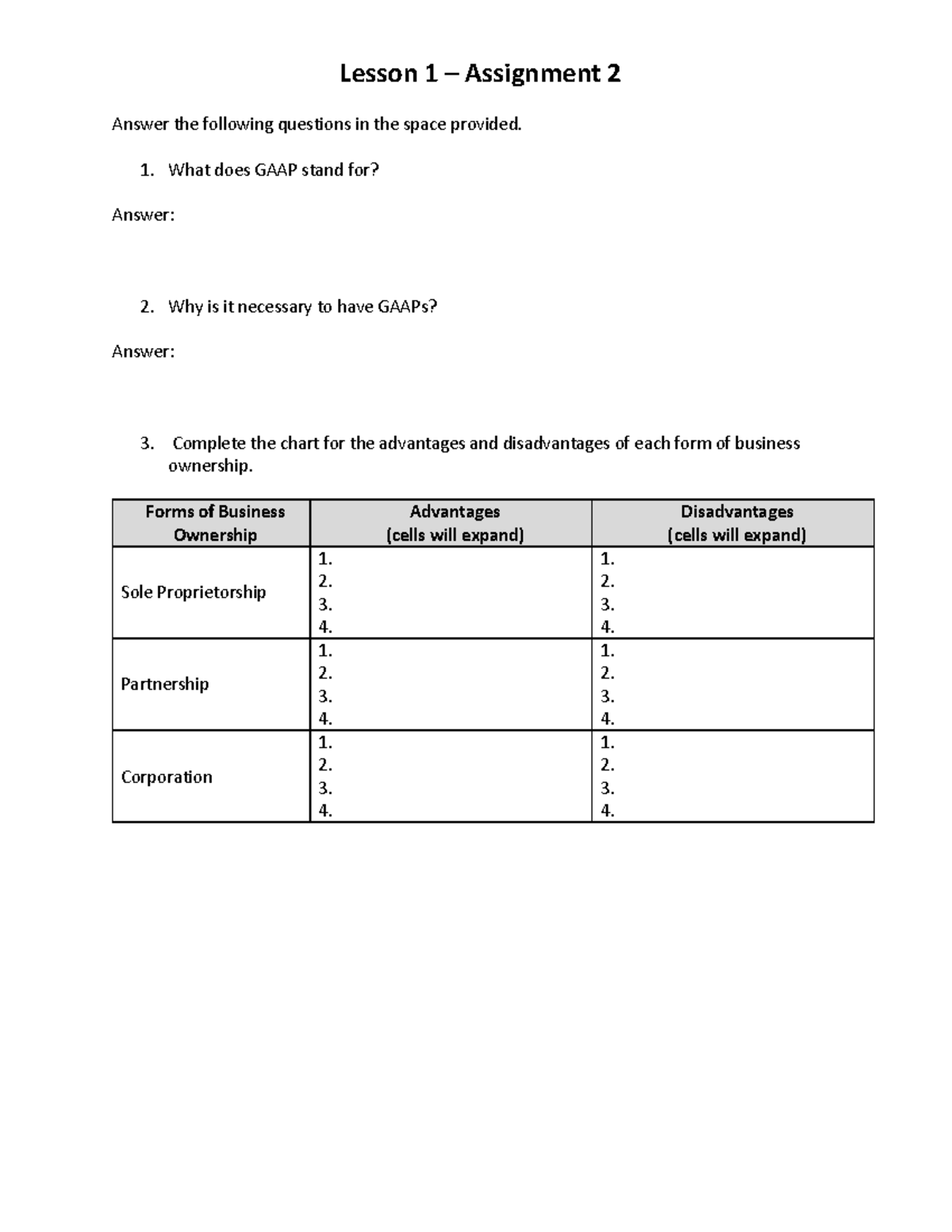 Lesson 1 Assignment 2 Worksheet - Lesson 1 – Assignment 2 Answer the ...
