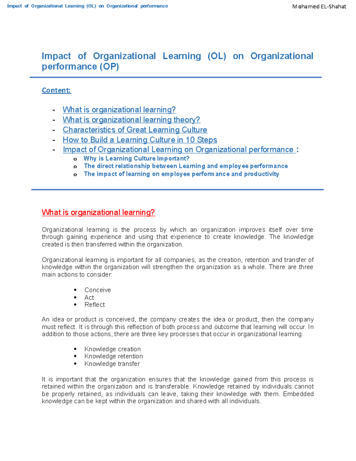 Impact of organizational learning on organizational performance - The ...