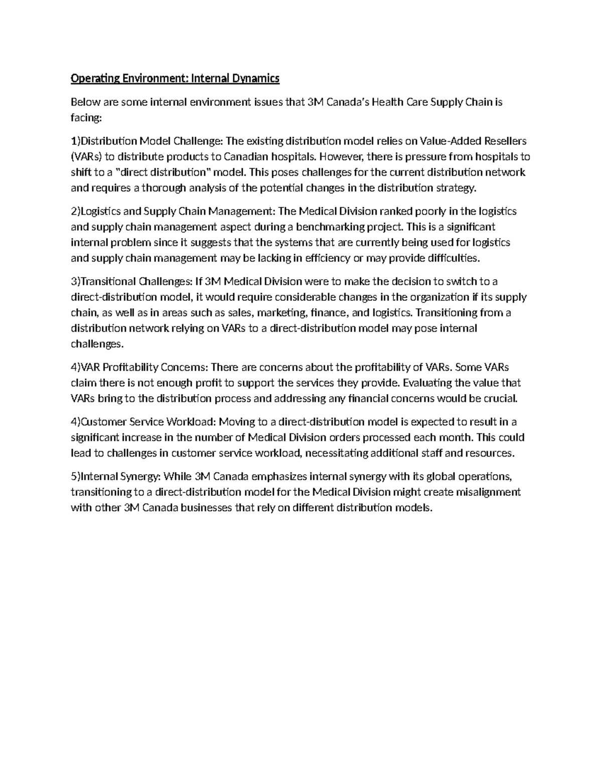 3M Canada Operating Environment - Operating Environment: Internal ...