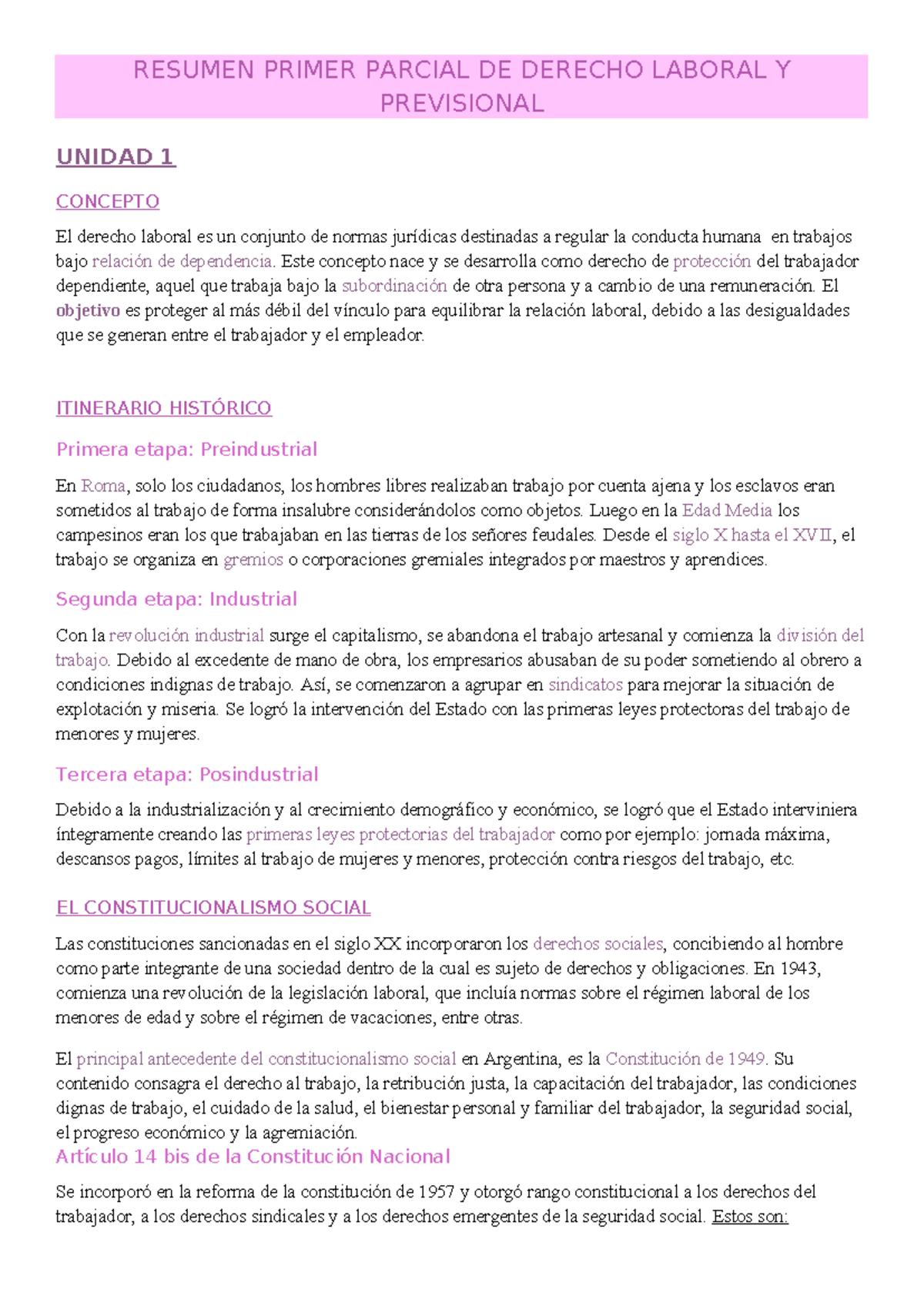 Resumen Primer Parcial DE Derecho Laboral Y Previsional - RESUMEN ...