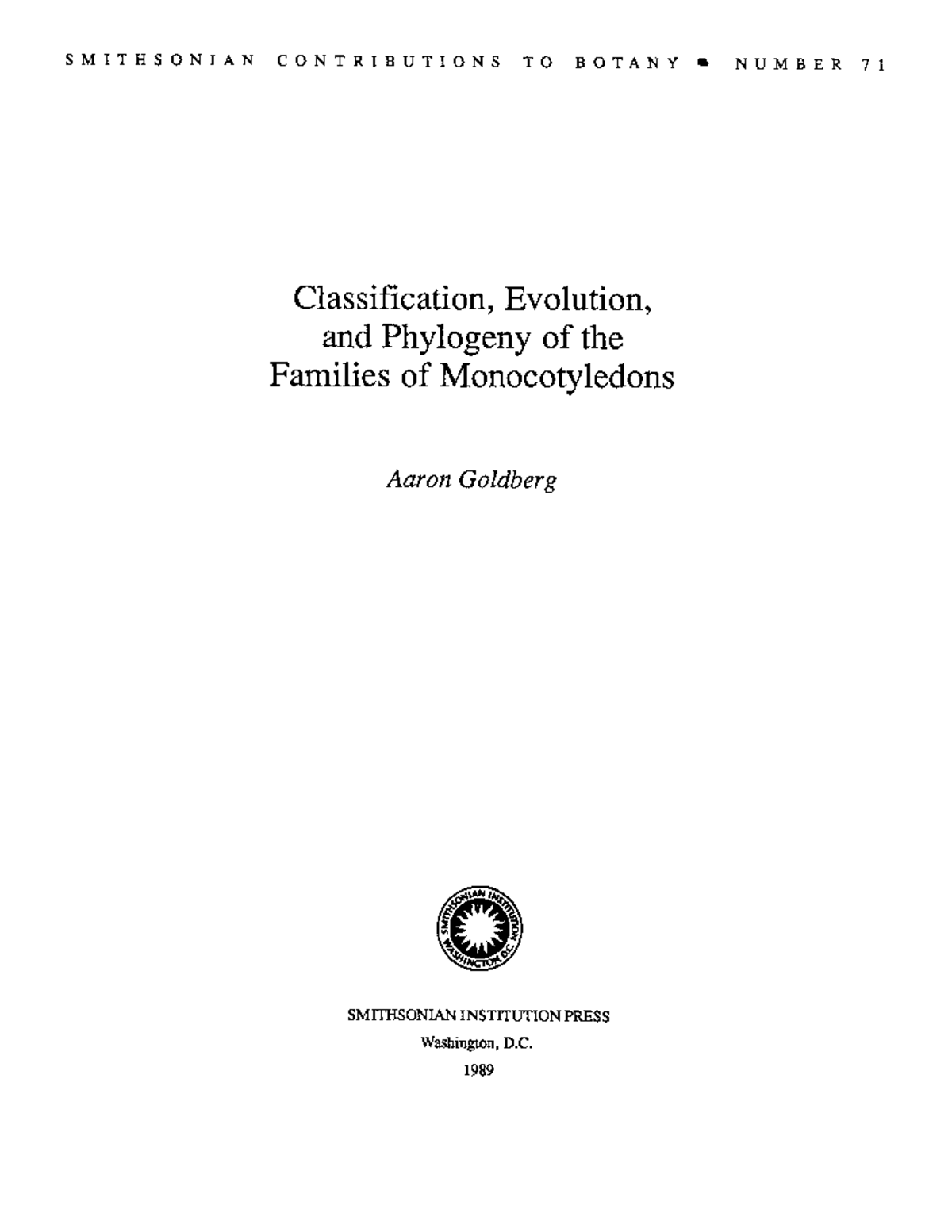 [ Smithsonian Contributions TO Botany Number 71] Goldberg A ...