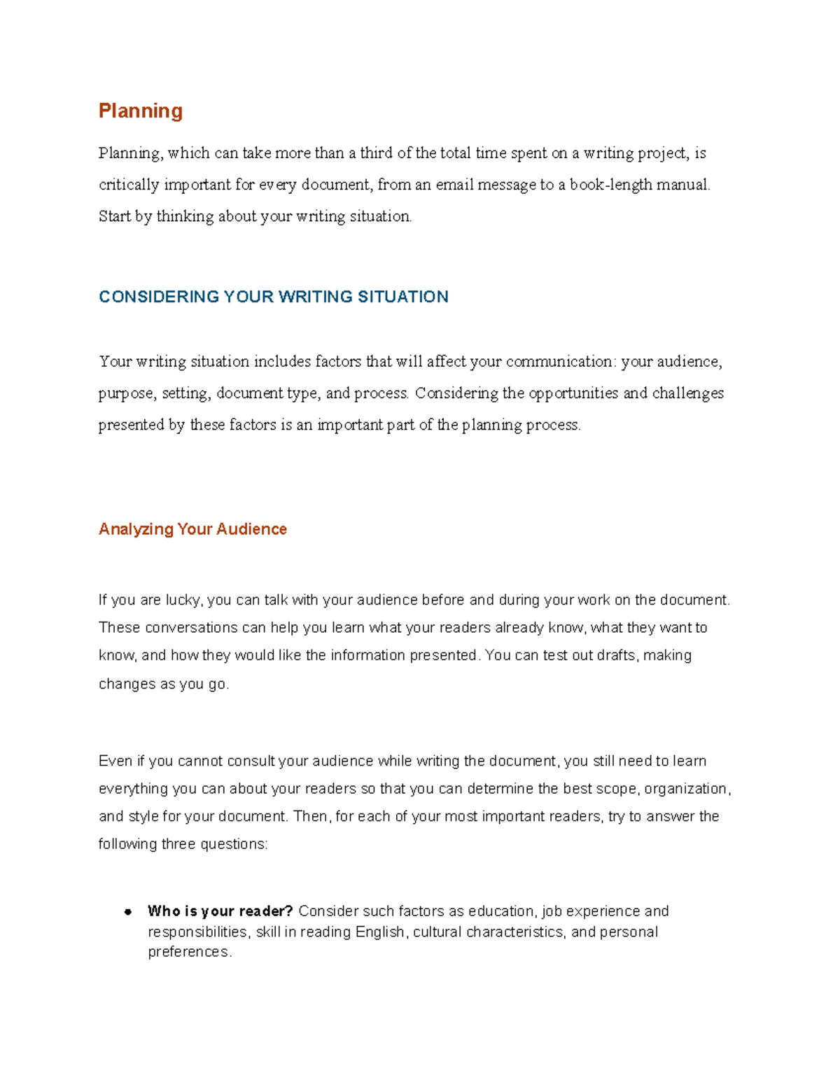 Chapter 3 writing technical documents - Planning Planning, which can ...
